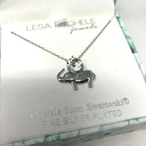 Lesa Michele Jewels Elephant Necklace Crystals From Swarovski Fine Silver Plated
